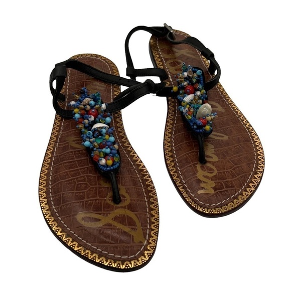 Sam Edelman Gabrielle Beaded Shell Boho Ankle Strap Sandals Size 6 1/2 Women's - Picture 1 of 9